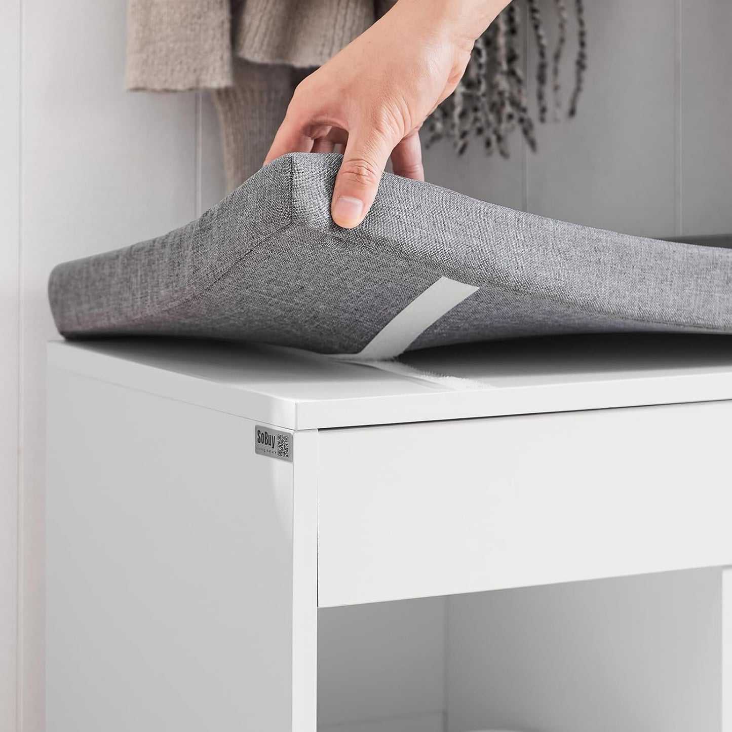 SoBuy FSR45-HG,Shoe Storage Cabinet,Shoe Rack Shoe Bench with Lift Up Bench Top and Grey Cushion