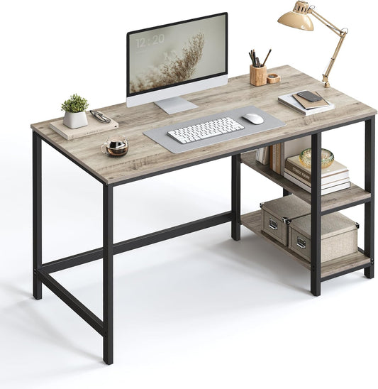 VASAGLE LWD47MB Computer Desk with 2 Shelves on Right or Left Side Office Living Room Steel Frame Industrial Design Black