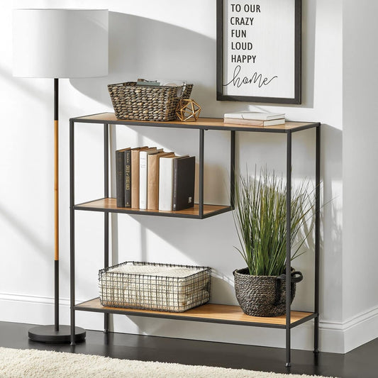 Woodx Modern Wood Console Table with Shelf - Sturdy Metal Frame - Furniture Unit for Living Room, Bedroom, Hallway, Entryway - Adjustable Feet, Water-Resistant, Wood Top - Black/Nordic Walnut