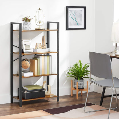 SKY-TOUCH Ladder Shelf, Bookshelf Rack 4 Tier Storage Organizer Shelf, Shelf Unit, Plant Stand, Living Room Bookcases, Industrial Bookshelf, for Bedroom, Kitchen, Office, Brown, 47x26x12 inch