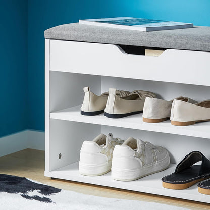 SoBuy FSR25-HG Shoe Bench with Seat, Shoe Rack, Shoe Cabinet, Shoe Chest, Light Grey, W x H x D x H x D approx. 60 x 43 x 30 cm