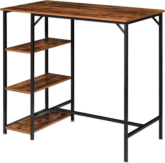 IBUYKE Rectangular High Bar Table, Kitchen Island with 3 Shelves, Bar Counter with Stable Iron Structure, 109 x 60 x 100 cm, Easy to Assemble, Vintage Brown TMJ054H