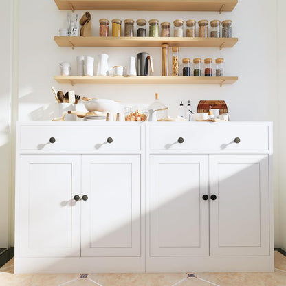CJF Modern White Large Rectangular Floor Standing Cabinet with 1 Drawer & 2 Adjustable Shelves, Ideal for Entryway, Kitchen Pantry, Dining Room Buffet, Living Room Storage, Bathroom, Office Coffee Bar