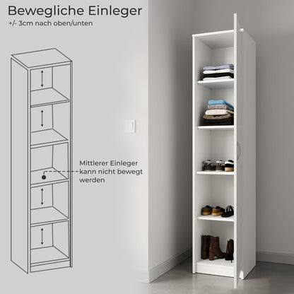 Schrank Mehrzweckschrank Sonoma 40cm Breite 180cm HÃ¶he mit Vier EinlegebÃ¶den schmaler Aktenschrank Organizer Kleiderschrank aus MDF Holz