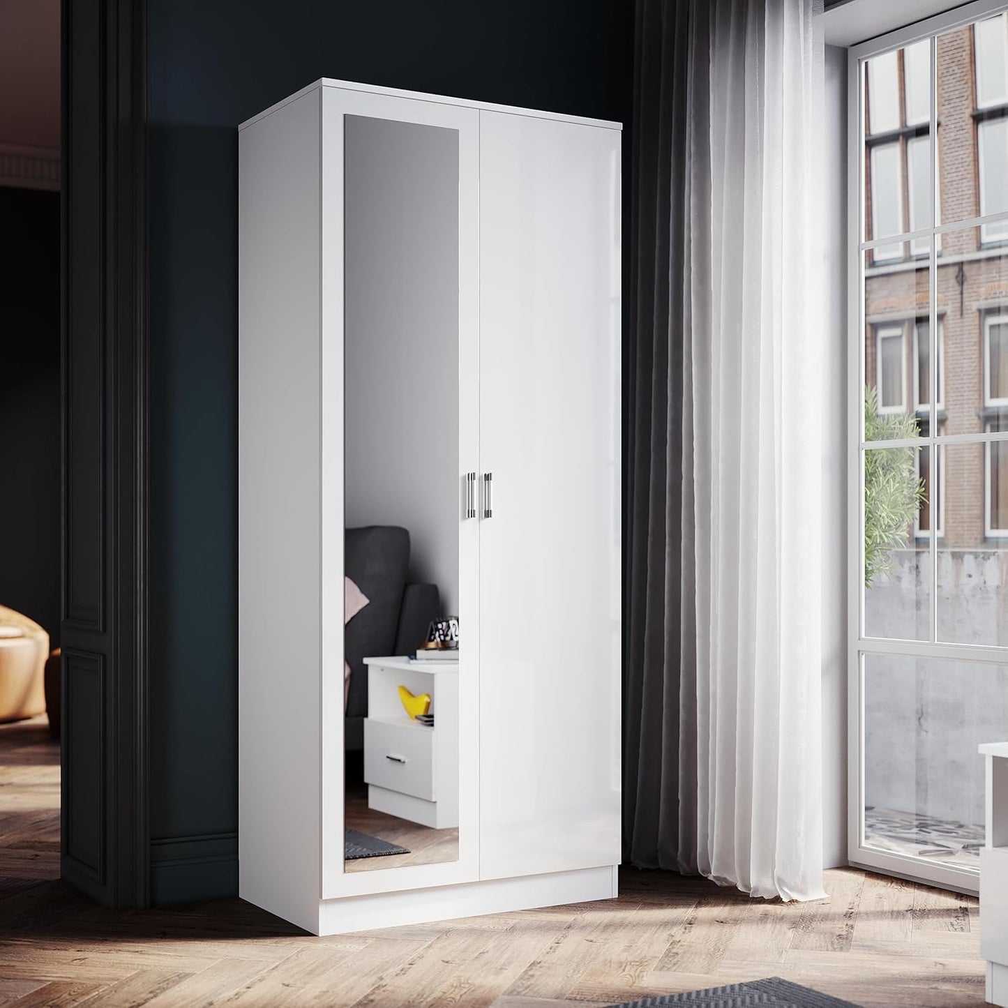 FurniFlex Modern 2-Door Wardrobe with Ample Storage Space, 76 cm x 47 cm x 180 cm Size, White
