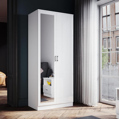FurniFlex Modern 2-Door Wardrobe with Ample Storage Space, 76 cm x 47 cm x 180 cm Size, White