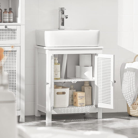 SoBuy BZR35-W Vanity Unit with Grid Look Doors, Bathroom Cabinet, White W x H x D: 50 x 60 x 33 cm
