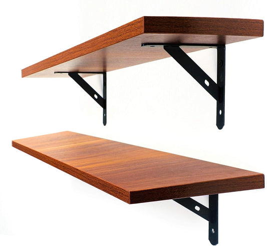 AWX Floating Shelves Set of 2 - Wooden Wall Shelves for Bedroom, Bathroom & Kitchen - Rustic Floating Bookshelf with Screws Included