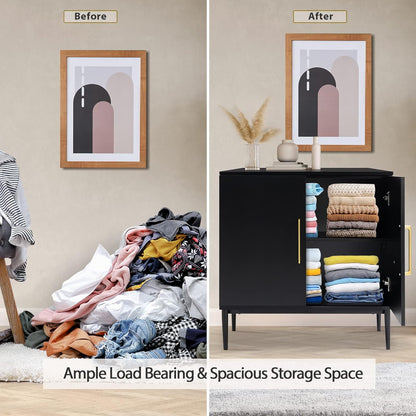 Vrullu Modern, Free Standing Cabinet, Black Sideboard and Buffet Storage with Doors, Wood Accent Cabinet for Living Room, Hallway, Entryway, Dining Room, Bedroom (1, Black)