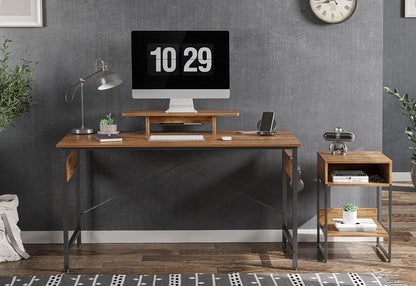 CubiCubi Small Computer Desk 40" Home Office Desk with Storage Table, Modern Writing Style PC Table with Mobile Phone Bracket and Hooks, Fir