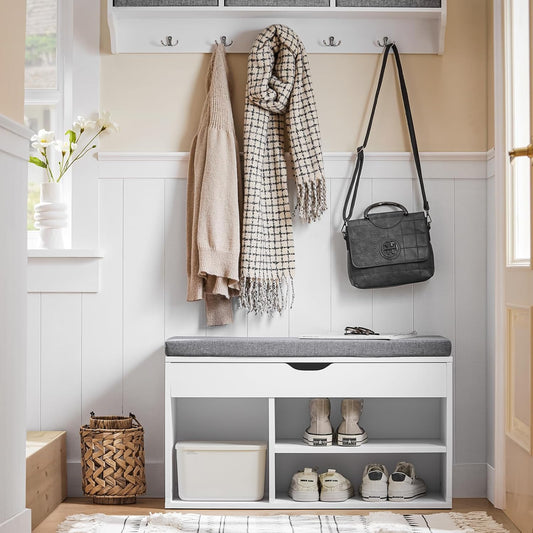SoBuy FSR45-HG,Shoe Storage Cabinet,Shoe Rack Shoe Bench with Lift Up Bench Top and Grey Cushion