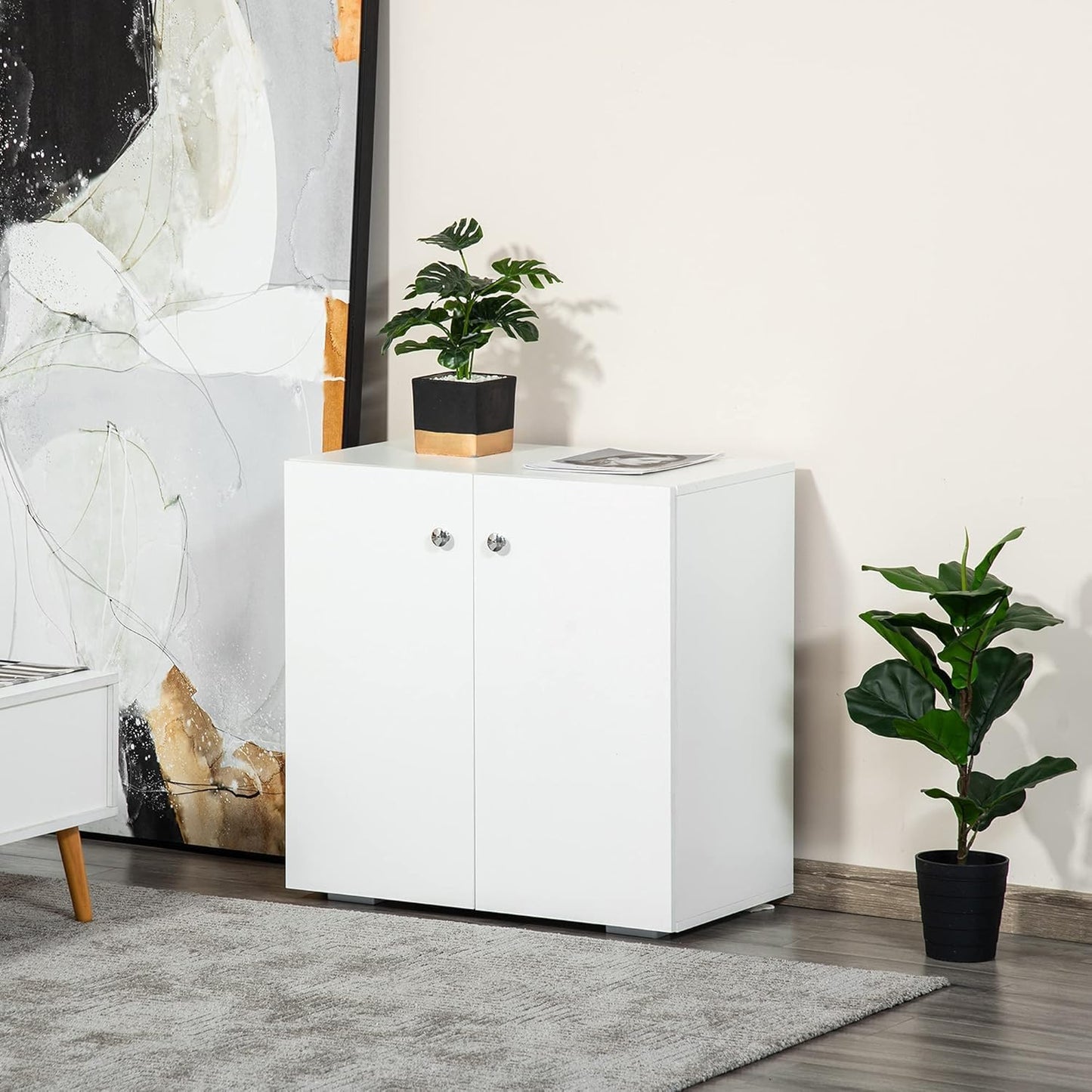 FurniFlex Living Room Sideboard with 2 Doors Auxiliary Wardrobe and 2 Shelves, 70 cm x 39 cm x 70 cm Size, White