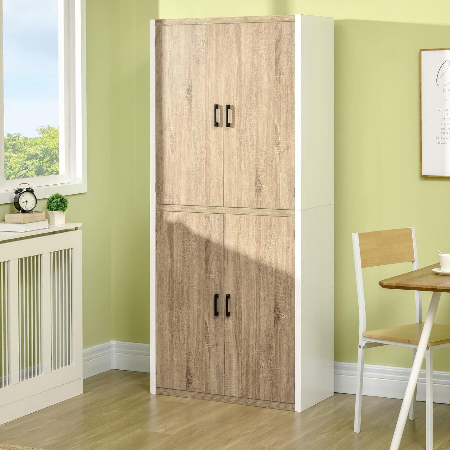 FurniFlex MDF Wood Kitchen Pantry with 4-Adjustable Shelves and Anti-Tilting Device, 80 x 40 x 182 cm Size, Wood/White