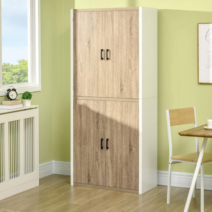 FurniFlex MDF Wood Kitchen Pantry with 4-Adjustable Shelves and Anti-Tilting Device, 80 x 40 x 182 cm Size, Wood/White