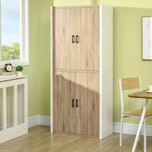 FurniFlex MDF Wood Kitchen Pantry with 4-Adjustable Shelves and Anti-Tilting Device, 80 x 40 x 182 cm Size, Wood/White