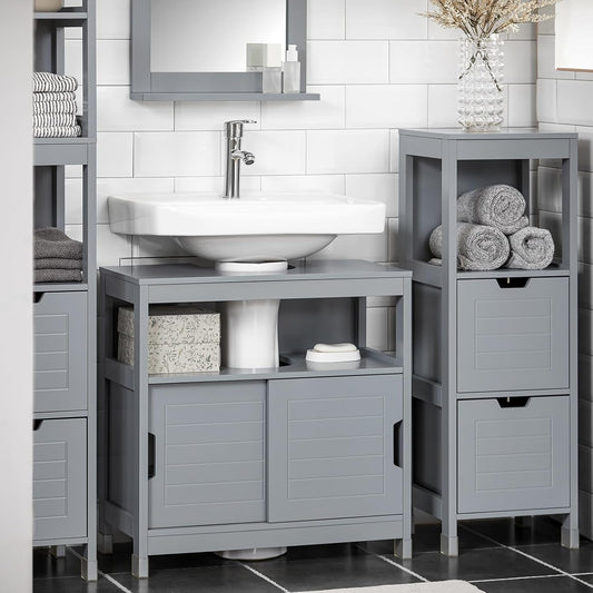 FurniFlex Under Sink Bathroom Vanity Unit, 60 cm Length x 30 cm Depth x 60 cm Height, Grey