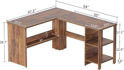 CubiCubi L Shaped Desk, Corner Computer Desk with Storage Shelves, Home Office Workstation for Study or Working, Deep Brown