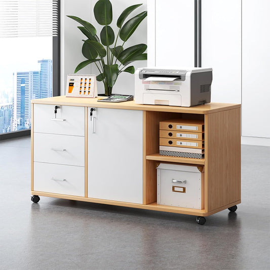 EOGILY 3 Drawer Mobile File Cabinet with Lock, Large Lateral Filing Cabinet, Drawer Storage Cabinet with Wheels，Printer Stand with Open Storage Shelf Adjustable Shelves for Home, Room, Small Spaces