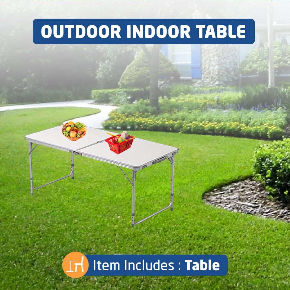 1ABOVE Multifunctional Outdoor Indoor Camping Table Barbecue Picnic Garden Office Party Set in White Foldable Portable Design (4FT)