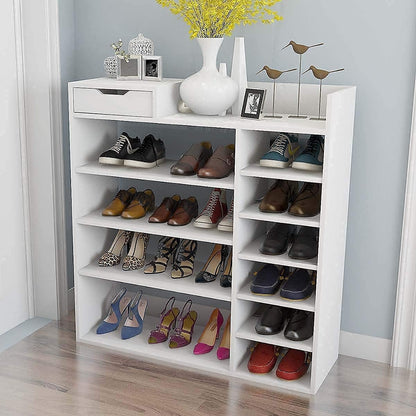 Vicosim Wooden Shoe Shelf, Storage Closet/Drawer Cabinet and Layers Unit, Bookshelf/Shoe Shelving Organizer, White Furniture for Home, Hallway, Bedroom, Corner, White