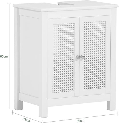 SoBuy BZR35-W Vanity Unit with Grid Look Doors, Bathroom Cabinet, White W x H x D: 50 x 60 x 33 cm