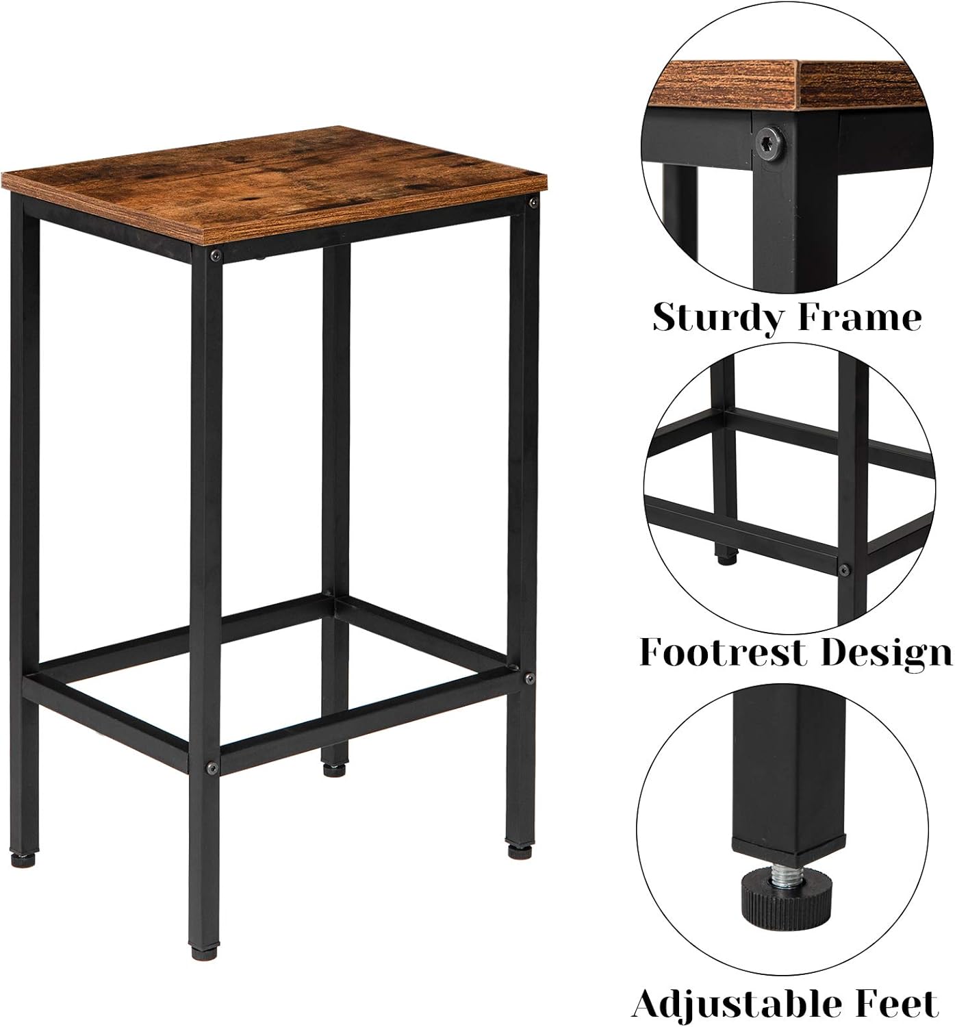 IBUYKE Bar Stool Set of 2, Tall Kitchen Counter Breakfast Bar Stools, Bar Chairs with Footrest, for Home Pub Bar Table, Living Room, Lounge, Industrial Style, Rustic Brown and Black TMJ051H