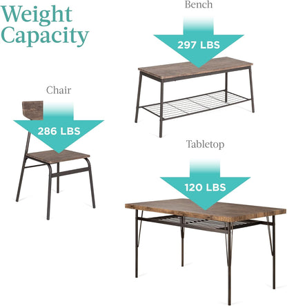 Best Choice Products 6-Piece 55in Wooden Modern Dining Set for Home, Kitchen, Dining Room w/Storage Racks, Rectangular Table, Bench, 4 Chairs, Steel Frame - Brown