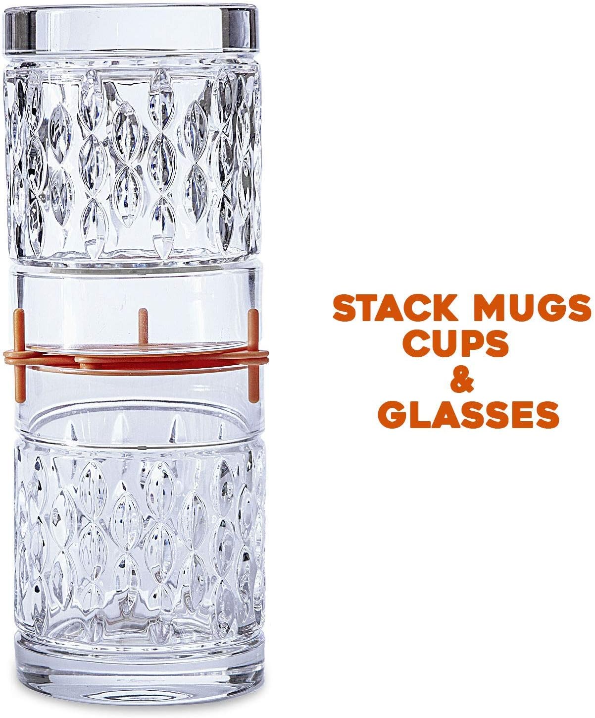 ELYPRO Coffee Mug Organizers and Storage, Kitchen Cabinet Shelf Organizer - Cupboard and Pantry Organization, Expandable Stackable Gadget for Tea Cup and Coffee Mugs, Save Space, Organize,6pk (Orange)