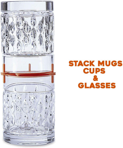 ELYPRO Coffee Mug Organizers and Storage, Kitchen Cabinet Shelf Organizer - Cupboard and Pantry Organization, Expandable Stackable Gadget for Tea Cup and Coffee Mugs, Save Space, Organize,6pk (Orange)