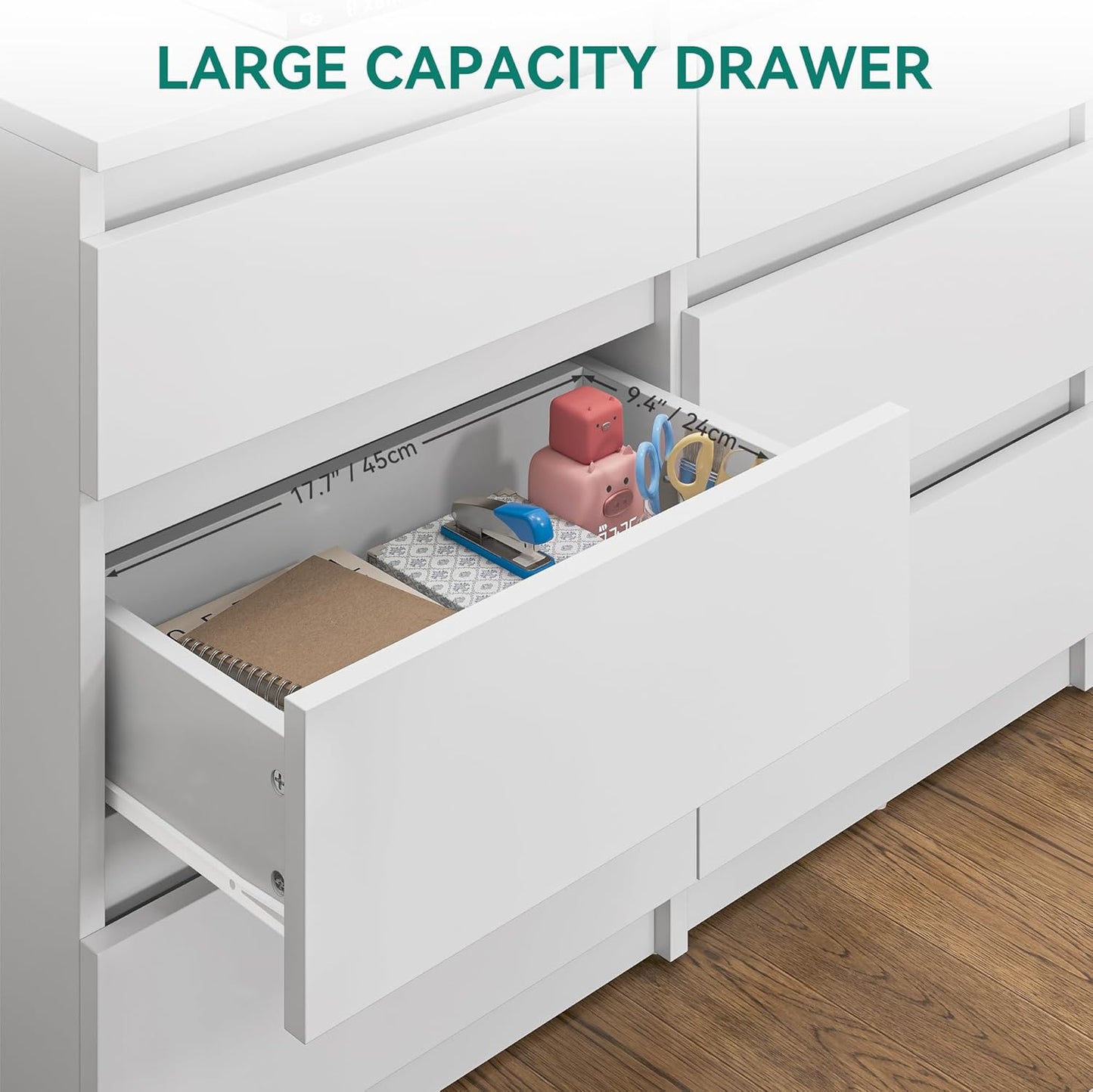 YITAHOME Chest of Drawers Wood, Chest of Drawers Bedroom, 6 Drawer with Runners, Bedroom Furniture, Bedroom Storage Unit, Modern Bedroom Bedside Storage Cabinet, 100 * 30 * 70cm (White)