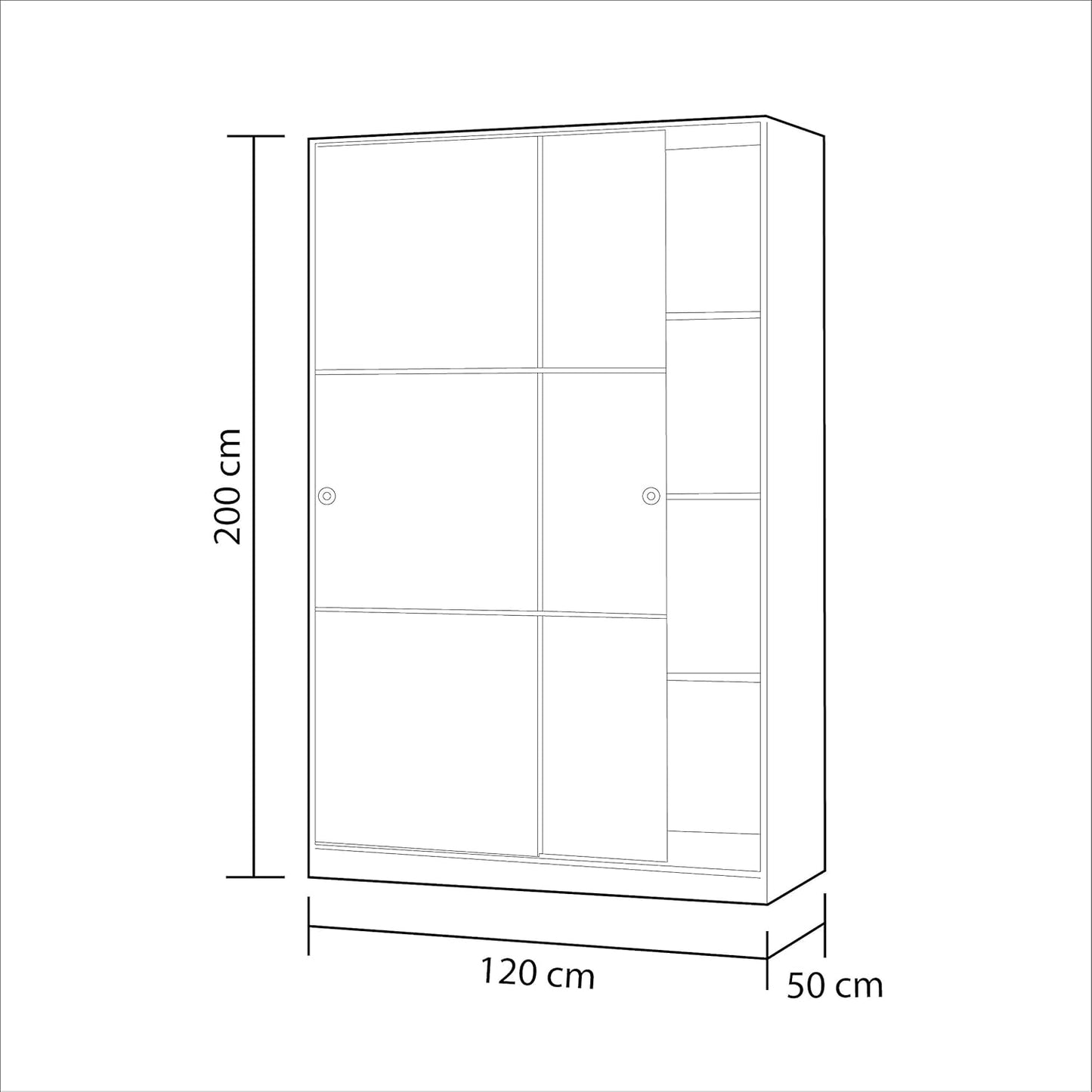 Wardrobe with 2 Sliding Doors and Shelves for Bedroom or Guest Room, White Gloss Finish, Size: 120cm (W) x 200cm (H) x 50cm (D)