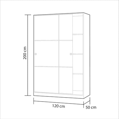 Wardrobe with 2 Sliding Doors and Shelves for Bedroom or Guest Room, White Gloss Finish, Size: 120cm (W) x 200cm (H) x 50cm (D)