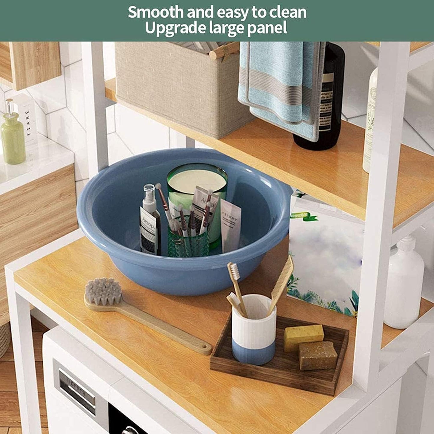 Bathroom Space Saver, Over The Drum Washing Machine Rack, Bathroom Corner Stand Storage Organizer Accessories, Bathroom Tower Shelf, Space Saver. (2 Shelf, White)
