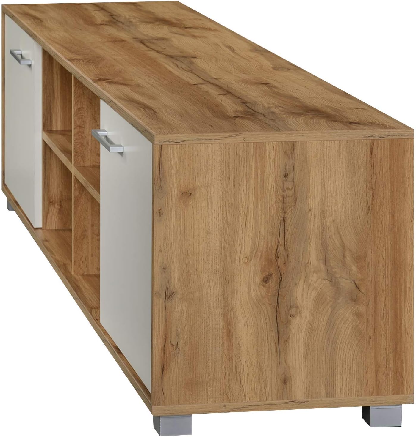 DeckUp Plank Uniti Engineered Wood Entertainment Unit and TV Stand (Wotan Oak and White, Matte Finish)