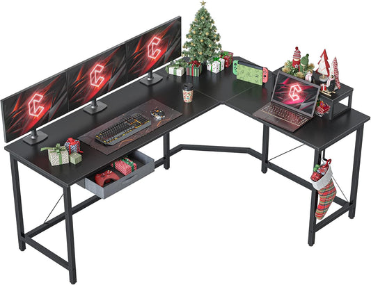 CubiCubi L Shaped Desk Computer Corner Desk, Home Office Gaming Table, Sturdy Writing Workstation with Small Table, Space-Saving, Easy to Assemble