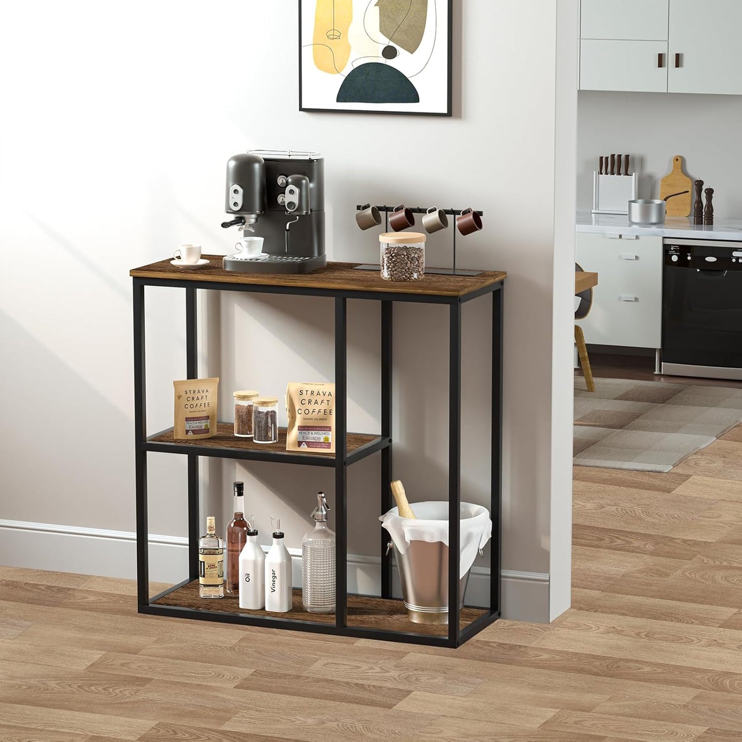 WOHOMO Console Table Small Entryway Table with Storage Shelves 30cm Narrow Sofa Table Modern Hallway Table for Living Room 80 x 30 x 80cm,Walnut