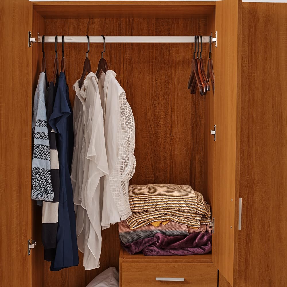 3 Door 3 Drawer Wardrobe, Modern Solid Pine Wood Wardrobe with Hanging Rail Living Bedroom Furniture (Oak)