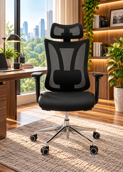 Contemporary High-Back Mesh Office Chair with Adjustable Headrest