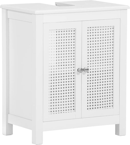 SoBuy BZR35-W Vanity Unit with Grid Look Doors, Bathroom Cabinet, White W x H x D: 50 x 60 x 33 cm