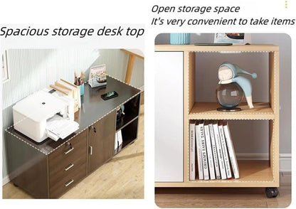 EOGILY 3 Drawer Mobile File Cabinet with Lock, Large Lateral Filing Cabinet, Drawer Storage Cabinet with Wheels，Printer Stand with Open Storage Shelf Adjustable Shelves for Home, Room, Small Spaces