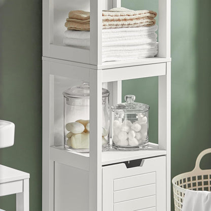 FurniFlex High Bathroom Cabinet with 3 Shelves and 2 Drawers, 30 cm x 30 cm x 144 cm Size