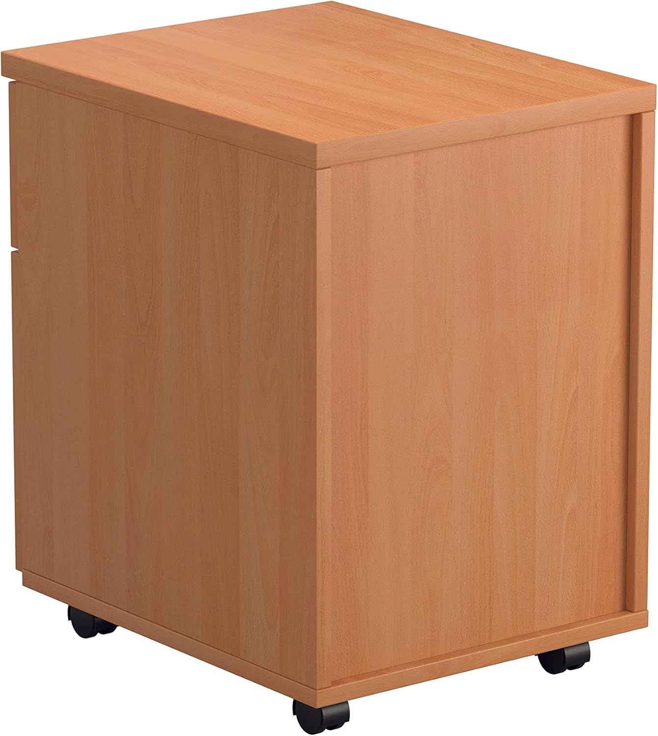 Office Hippo Heavy Duty 2 Drawer Mobile Pedestal Filing Cabinet with Anti-Tilt Mechanism & Lockable Office Storage, 5 Year Warranty - Beech