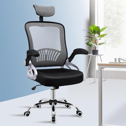 ALFORDSON Ergonomic Office Chair, Desk Chair with Adjustable Headrest, Armrests, Swivel Chair with Rocker Function, Higher Backrest, 180 kg Load Capacity, Black