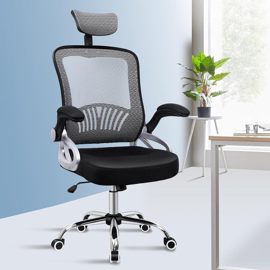ALFORDSON Ergonomic Office Chair, Desk Chair with Adjustable Headrest, Armrests, Swivel Chair with Rocker Function, Higher Backrest, 180 kg Load Capacity, Black