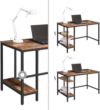 HOOBRO Computer Desk, 47.2 Inch Writing Desk with Adjustable Shelf on Left or Right, Office Study Desk for Laptop, Sturdy Metal Frame, for Home Office, Easy Assembly, Rustic Brown and Black BF59DN01