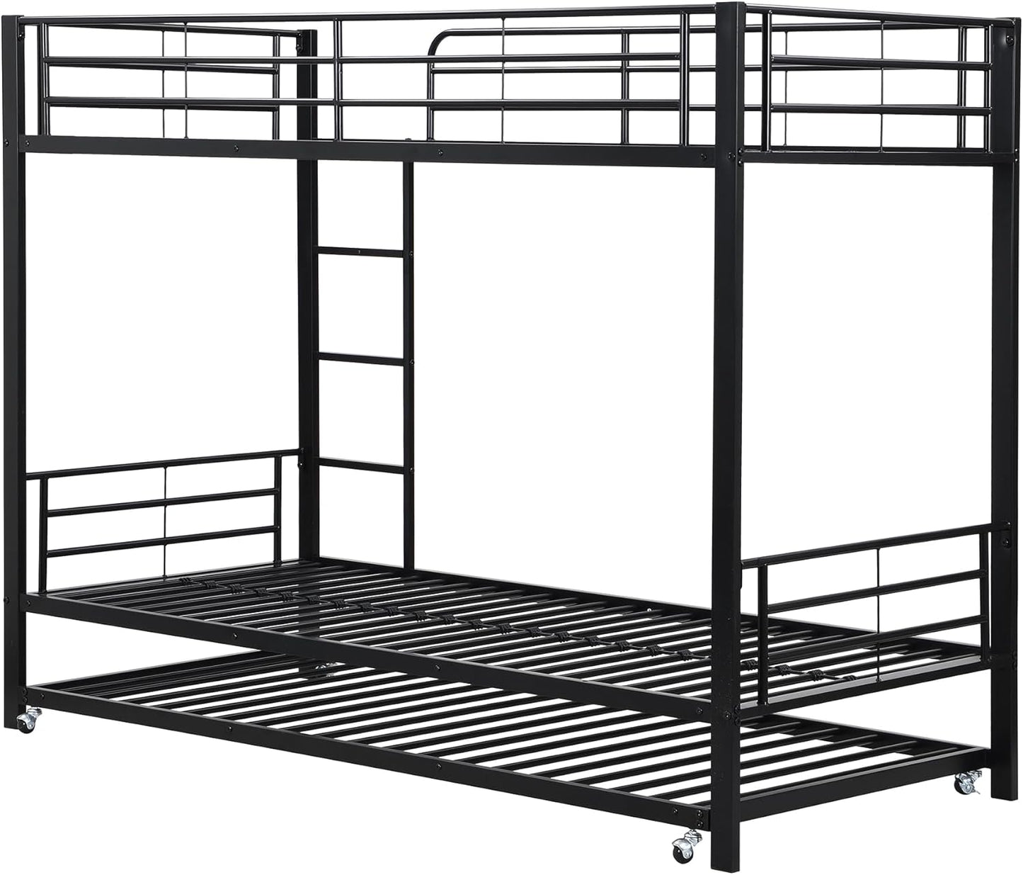 Moimhear Iron Bunk Bed, Suitable for Children and Teenagers, with Pull-Out Bed, Four Side Bars on the Top Bed, Iron, 90 x 200 cm and 90 x 190 cm