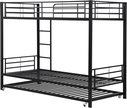 Moimhear Iron Bunk Bed, Suitable for Children and Teenagers, with Pull-Out Bed, Four Side Bars on the Top Bed, Iron, 90 x 200 cm and 90 x 190 cm