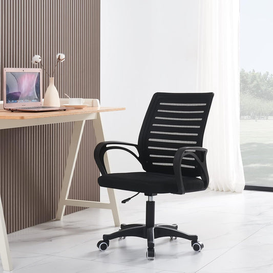 Jamiah Ergonomic Office Chair Adjustable Height Desk Chair Computer Swivel Chair Fabric Mesh Chair for Home Conference Office Furniture (Horizontal bar Black)