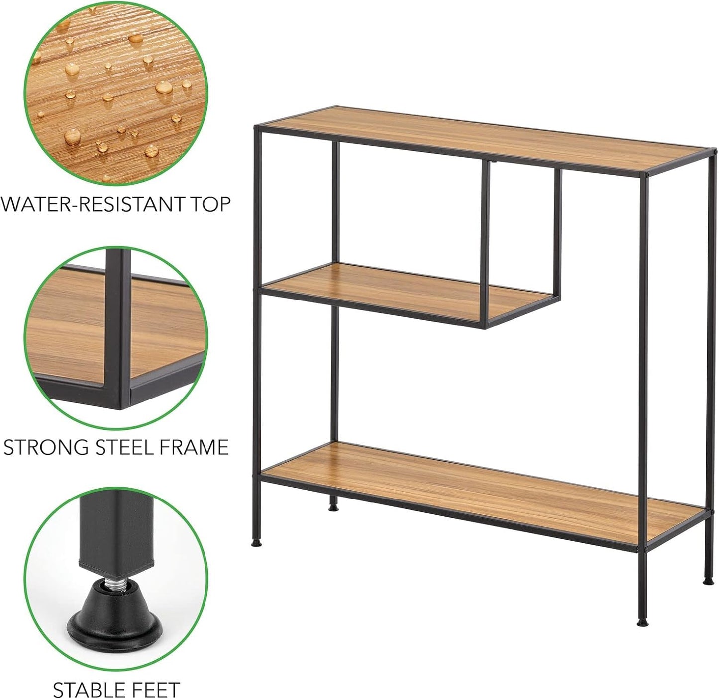 Woodx Modern Wood Console Table with Shelf - Sturdy Metal Frame - Furniture Unit for Living Room, Bedroom, Hallway, Entryway - Adjustable Feet, Water-Resistant, Wood Top - Black/Nordic Walnut