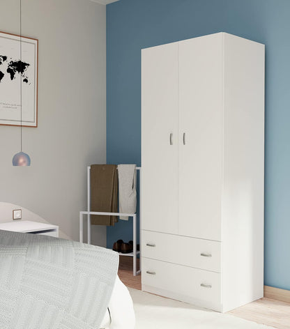 MUEBLES PITARCH Wardrobe White Gloss 2 Doors 2 Drawers Closet Youth Bedroom 74 x 180 x 50